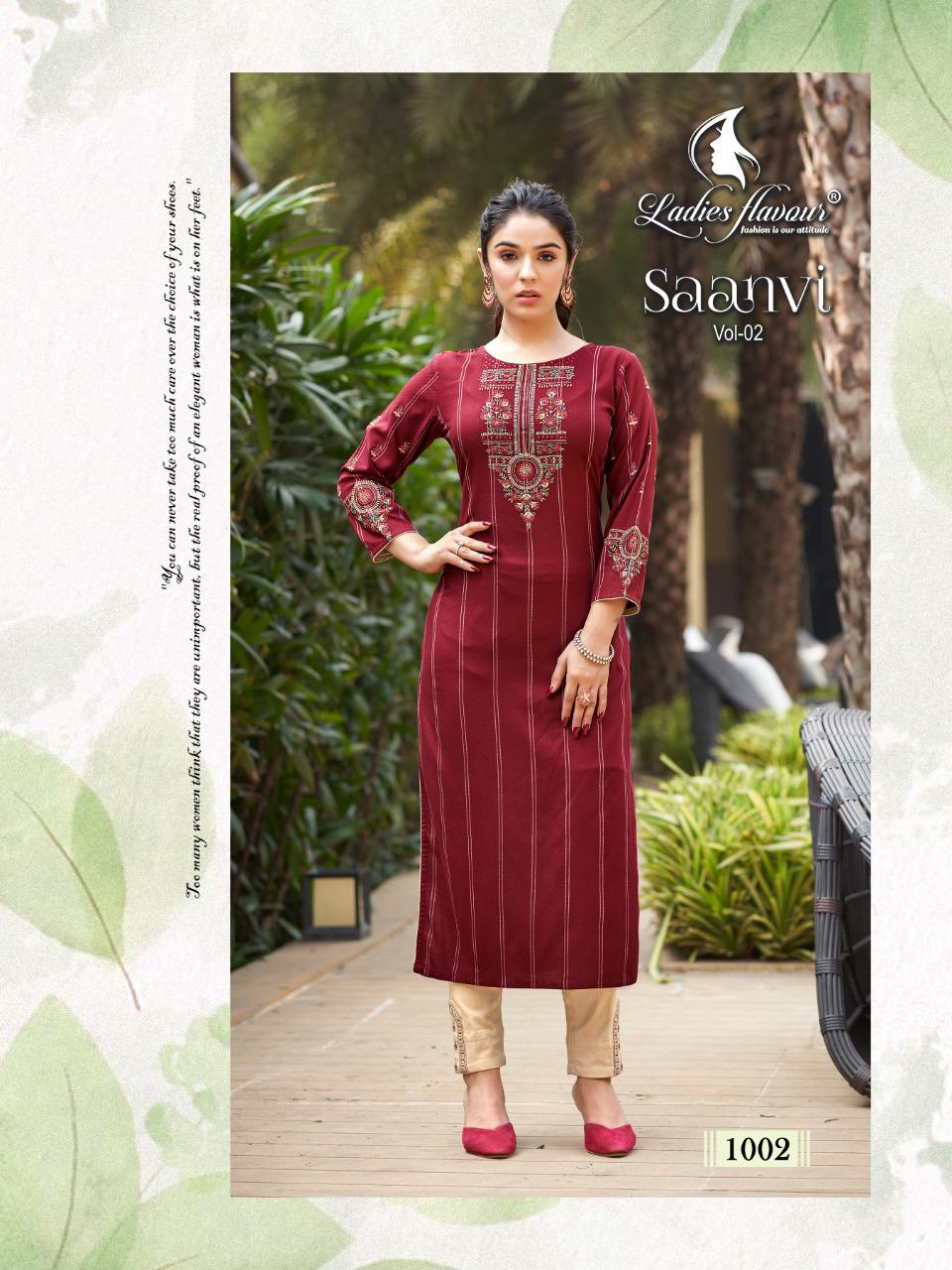 Ladies Flavour Saanvi 2 Ethnic Wear Rayon Weaving  Kurti With Bottom Collection